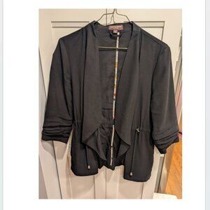 Johnston & Murphy black jacket with 3/4 ruched sleeves & drawstring waist L